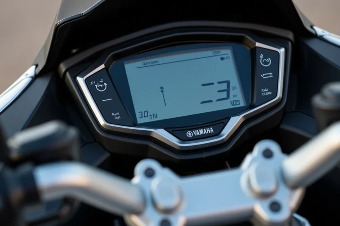 Tableau de bord TFT et système keyless du Yamaha TMAX 750, détail des équipements premium justifiant le prix élevé du scooter en 2026